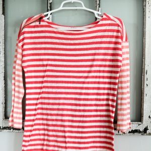 LOFT Coral stripe 3/4 sleeve boat neck top